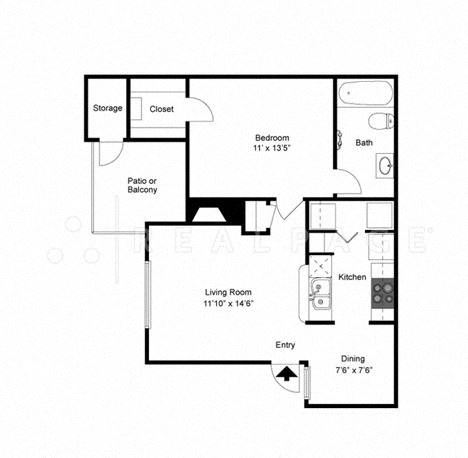 One Bedroom One Bath 630 Square Feet